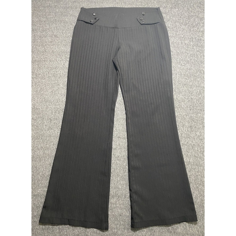 Valia Pinstriped Wide Leg Pants Size 7 Black  Women's Pull On Casual
